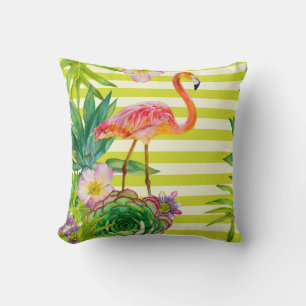 seamless pattern with pink flamingo and exotic tr cushion
