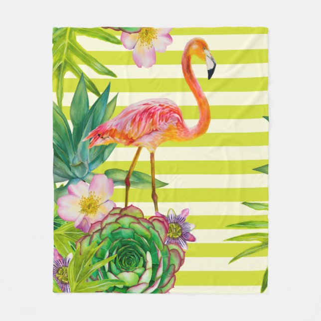  seamless pattern with pink flamingo and exotic tr fleece blanket (Front)