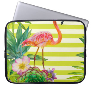 seamless pattern with pink flamingo and exotic tr laptop sleeve
