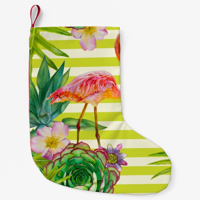  seamless pattern with pink flamingo and exotic tr small christmas stocking (Front)