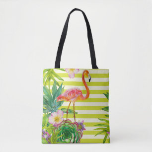 seamless pattern with pink flamingo and exotic tr tote bag