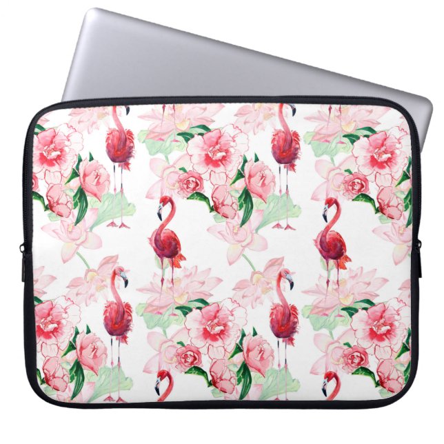 Seamless pattern with pink flamingo laptop sleeve (Front)