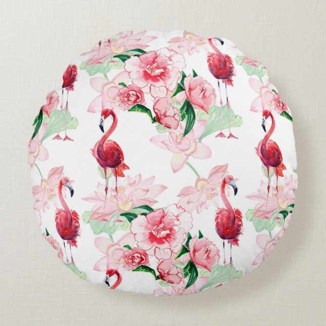 Seamless pattern with pink flamingo round cushion (Front)