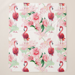 Seamless pattern with pink flamingo sherpa blanket