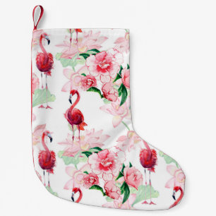 Seamless pattern with pink flamingo small christmas stocking