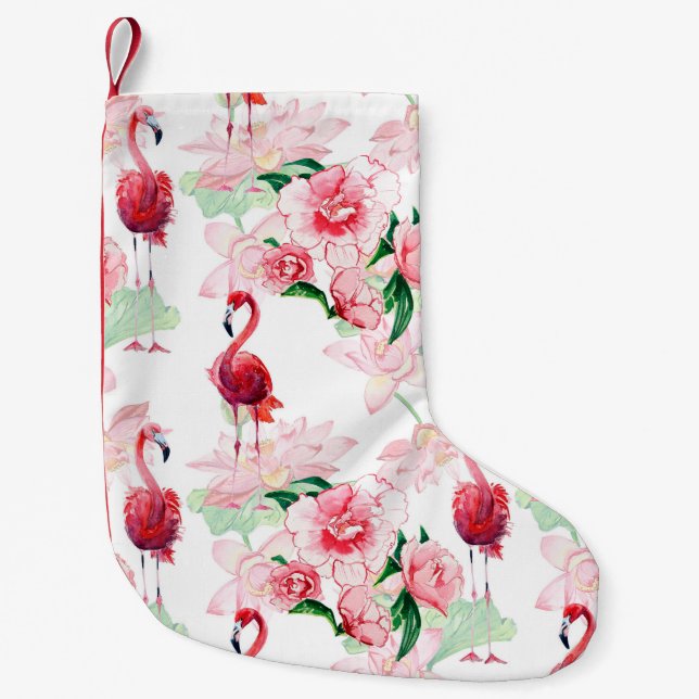 Seamless pattern with pink flamingo small christmas stocking (Front)