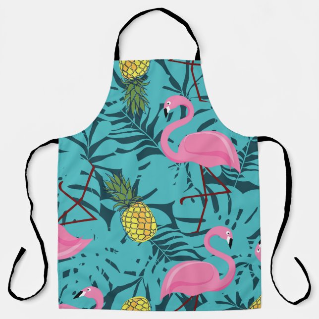 Seamless pattern with pink flamingos and green pal apron (Front)