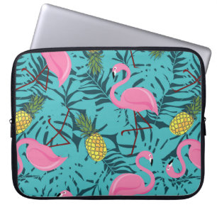 Seamless pattern with pink flamingos and green pal laptop sleeve