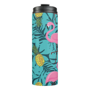Seamless pattern with pink flamingos and green pal thermal tumbler