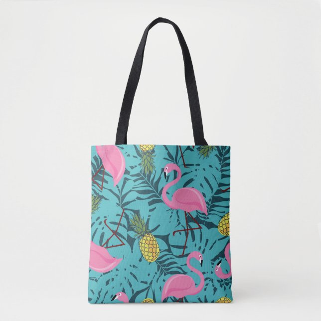 Seamless pattern with pink flamingos and green pal tote bag (Front)