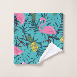 Seamless pattern with pink flamingos and green pal wash cloth