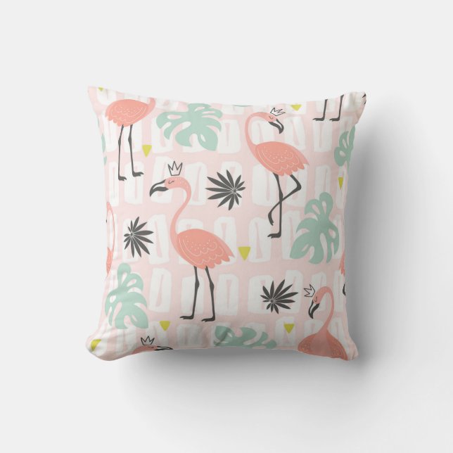 Seamless pattern with pink flamingos and palm leav cushion (Front)