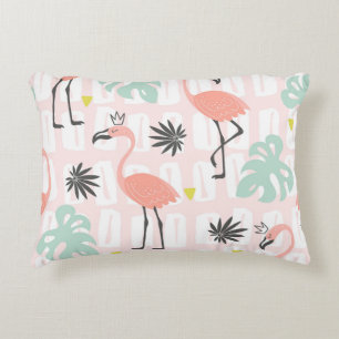 Seamless pattern with pink flamingos and palm leav decorative cushion