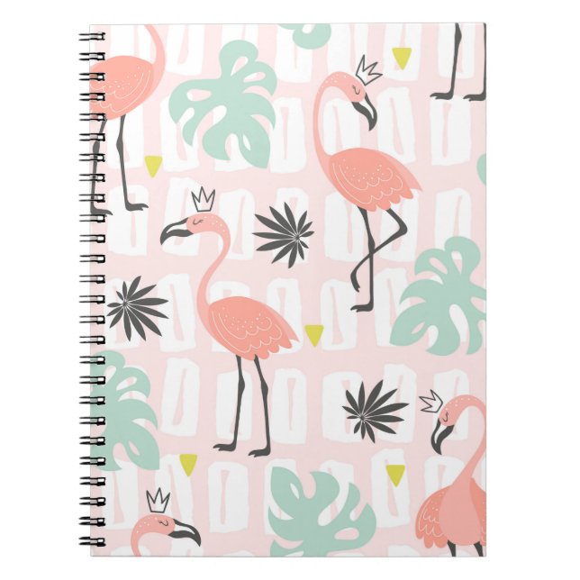 Seamless pattern with pink flamingos and palm leav notebook (Front)