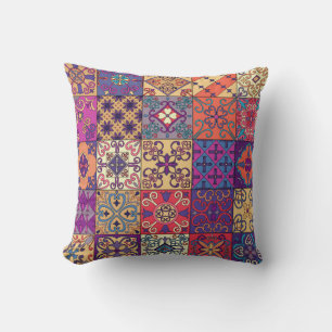 Seamless pattern with portuguese tiles in talavera cushion