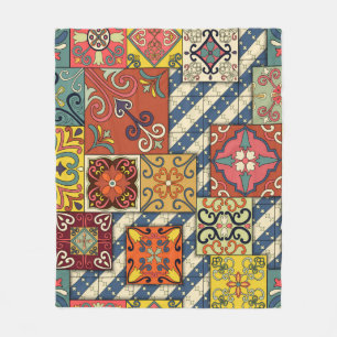 Seamless pattern with portuguese tiles in talavera fleece blanket