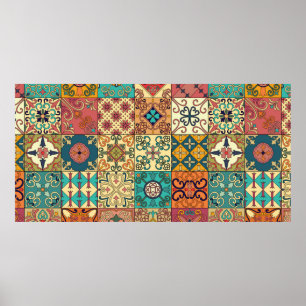 Seamless pattern with portuguese tiles in talavera poster