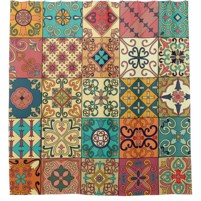 Seamless pattern with portuguese tiles in talavera shower curtain (Front)