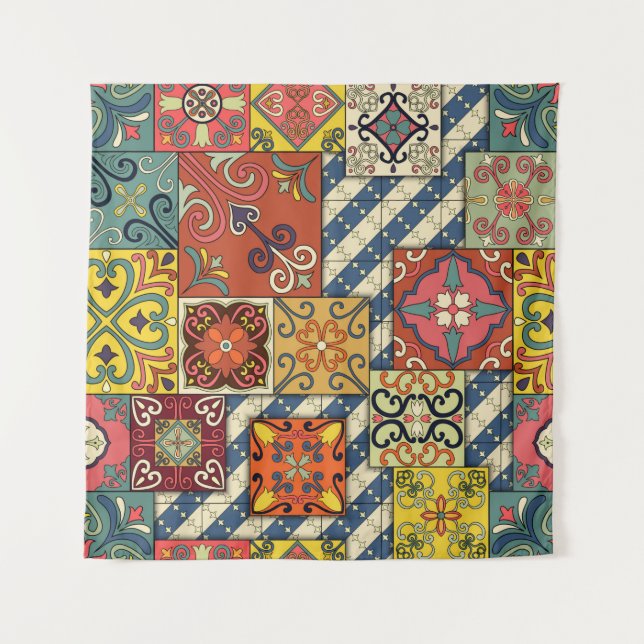 Seamless pattern with portuguese tiles in talavera tapestry (Front)