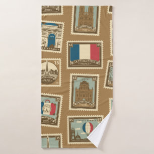  seamless pattern with postage stamps on theme of  bath towel