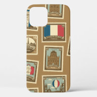 seamless pattern with postage stamps on theme of