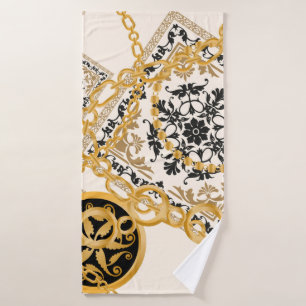 Seamless pattern with precious stones gold chains bath towel