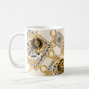 Seamless pattern with precious stones gold chains  coffee mug