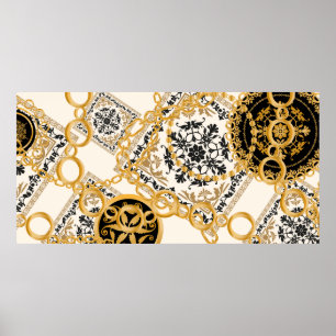Seamless pattern with precious stones gold chains poster