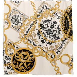 Seamless pattern with precious stones gold chains  shower curtain