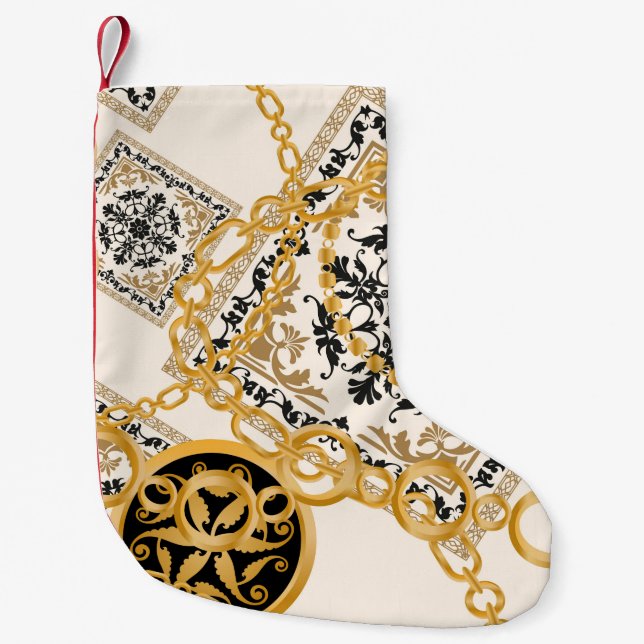 Seamless pattern with precious stones gold chains  small christmas stocking (Front)