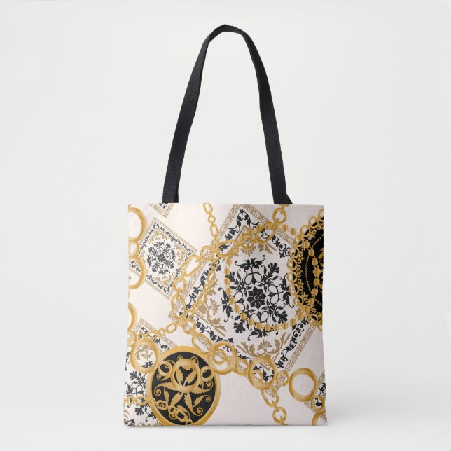 Seamless pattern with precious stones gold chains  tote bag (Front)