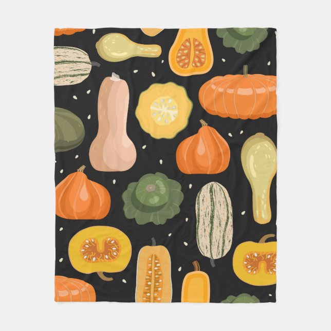 Seamless pattern with pumpkin and squash varieties fleece blanket (Front)