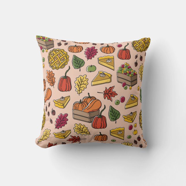 Seamless pattern with pumpkin pie, apple pie, and  cushion (Front)