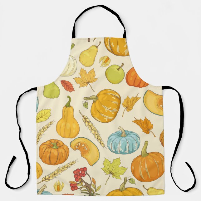 Seamless pattern with pumpkins, autumn leaves, app apron (Front)
