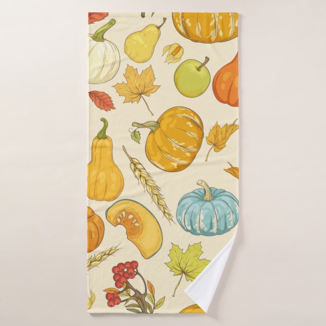 Seamless pattern with pumpkins, autumn leaves, app bath towel (Bath Towel)