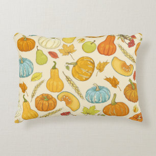 Seamless pattern with pumpkins, autumn leaves, app decorative cushion