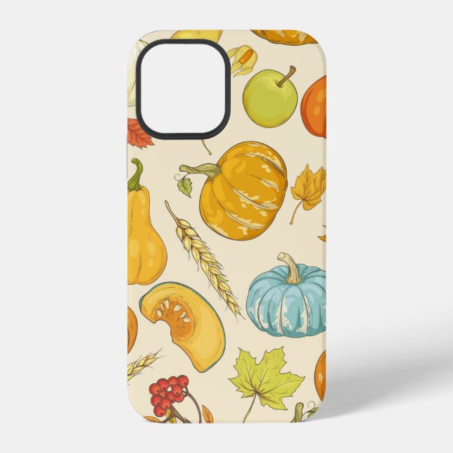 Seamless pattern with pumpkins, autumn leaves, app iPhone case (Back)