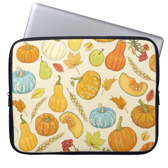 Seamless pattern with pumpkins, autumn leaves, app laptop sleeve (Front)
