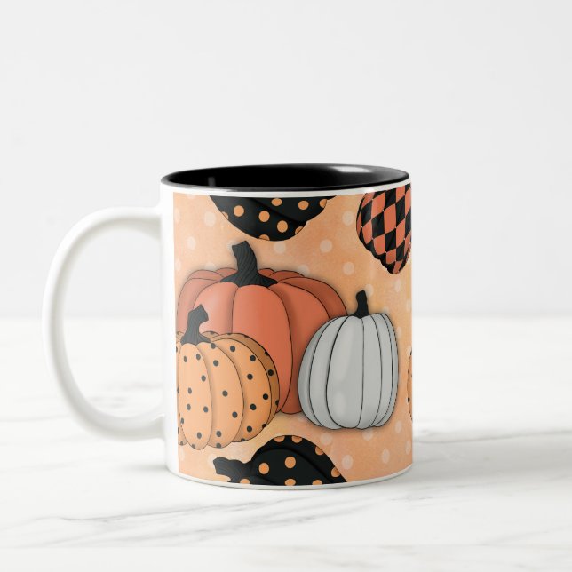 Seamless Pattern With Pumpkins.Thanksgiving Day Two-Tone Coffee Mug (Left)