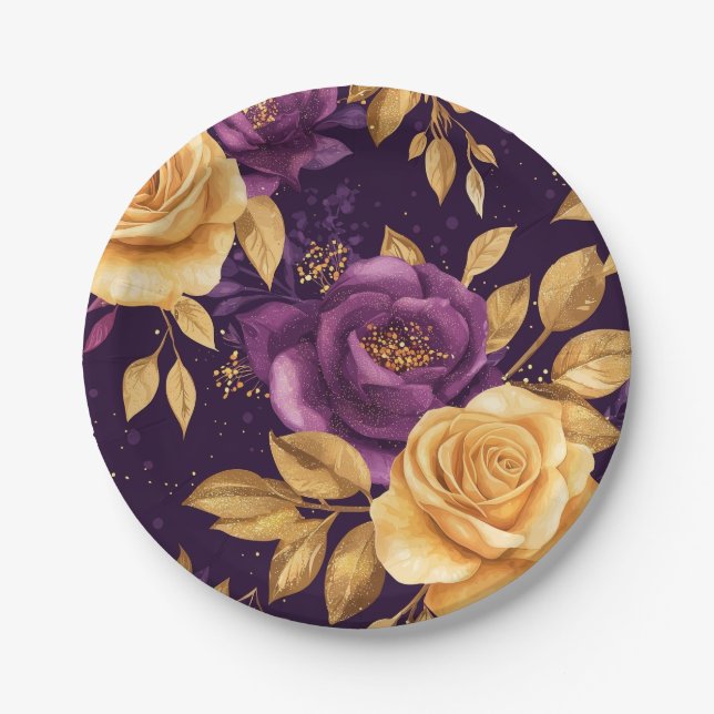 seamless pattern with purple flowers  paper plate (Front)