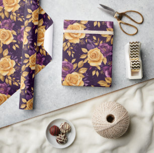seamless pattern with purple flowers wrapping paper