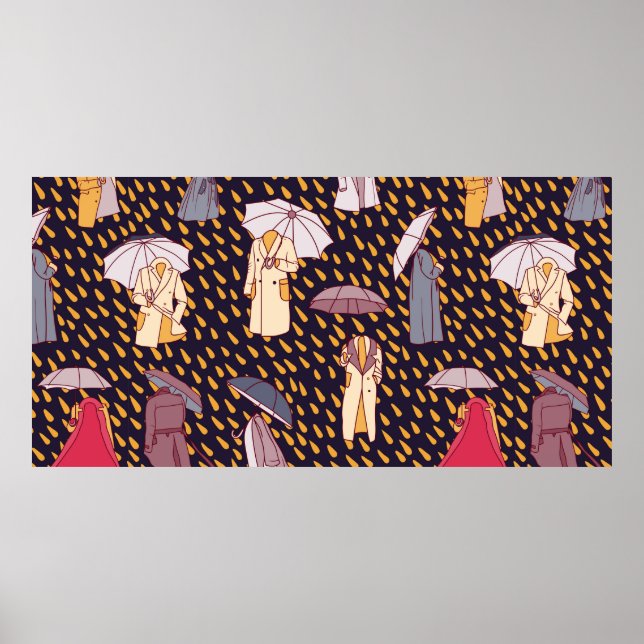 Seamless pattern with rainy weather. Invisible peo Poster (Front)