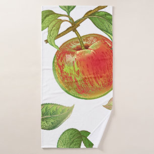 Seamless pattern with red apples. Realistic vintag Bath Towel