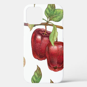 Seamless pattern with red apples. Realistic vintag iPhone 12 Case