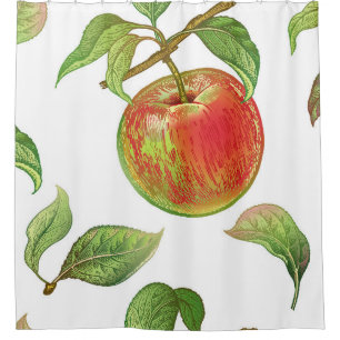 Seamless pattern with red apples. Realistic vintag Shower Curtain