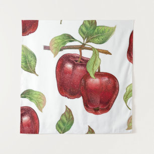 Seamless pattern with red apples. Realistic vintag Tapestry