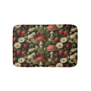 Seamless Pattern with Red Fly Agaric and Flowers Bath Mat