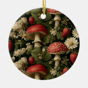 Seamless Pattern with Red Fly Agaric and Flowers Ceramic Ornament