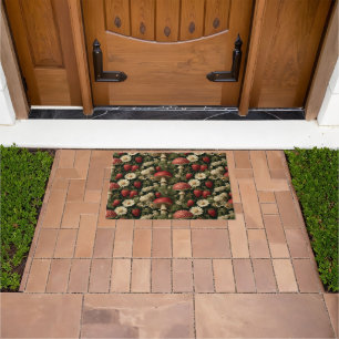 Seamless Pattern with Red Fly Agaric and Flowers Doormat