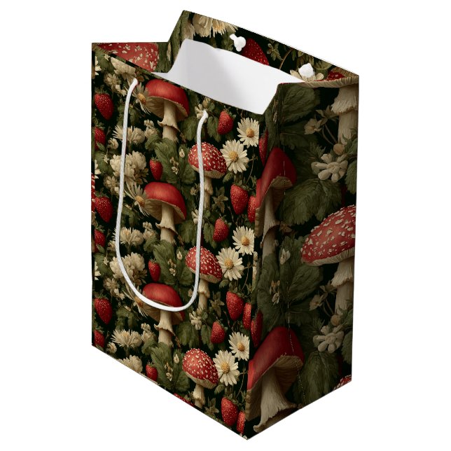 Seamless Pattern with Red Fly Agaric and Flowers Medium Gift Bag (Front Angled)